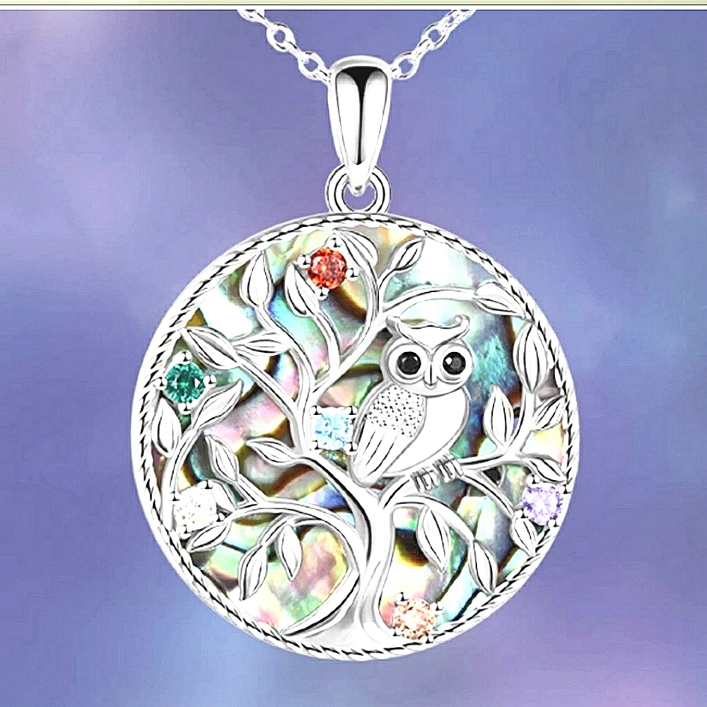 Fashion Jewelry Silvertone Owl/Tree of Life Pendant Necklace, NWOT